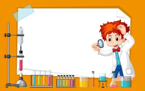 Frame template design with kid in science lab Stock Illustration