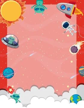Frame template with many planets in the space background Stock Illustration