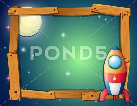 Frame template with rocket and fullmoon background Stock Illustration