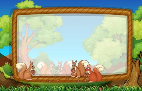 Frame template with squirrels in park Stock Illustration
