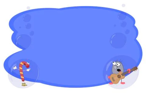 Frame for text and notes with cartoon characters candy and guitar player on a Stock Illustration