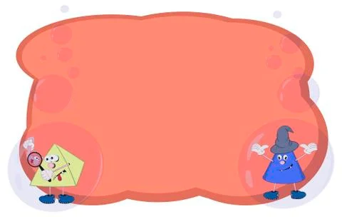 Frame for text and notes with cartoon characters cone and pyramid on an orang Stock Illustration