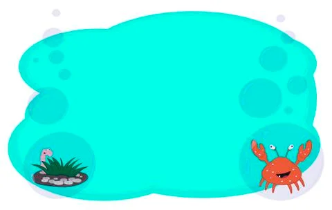 Frame for text and notes with cartoon characters worm and crab on a mint back Stock Illustration