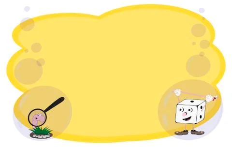 Frame for text and notes with cartoon characters a worm and a cube for playin Stock Illustration