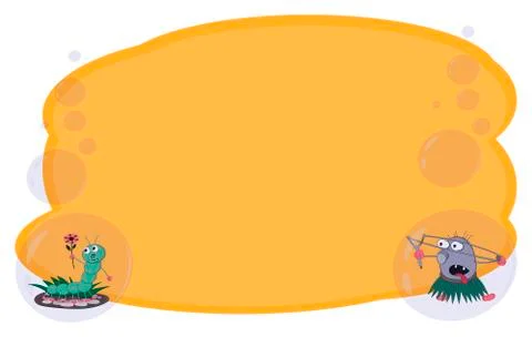 Frame for text and notes with cartoon characters caterpillar and stone with a Stock Illustration