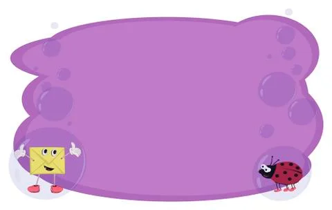 Frame for text and notes with cartoon characters an envelope and a ladybug on Stock Illustration