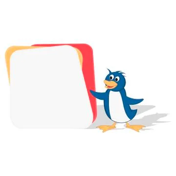 Frame for text and notes from colored cards with a cartoon penguin hero. Vect Stock Illustration