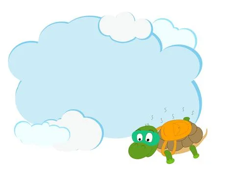 Frame for text with the character of a turtle that jumps with a parachute Illustrazione stock