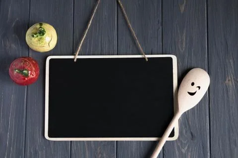 Frame for text. Kitchen frame for text, webinar, blog. Spoon for text, kitche Stock Photos