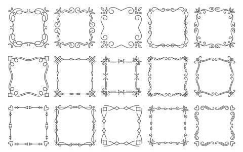 Frame text retro border ink classic black line set Stock Illustration