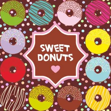 Frame for text. Sweet donuts set with icing and sprinkls isolated, banner des Stock Illustration