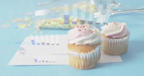 Frame three showing glitch bars sliding over sprinkled cupcakes obscuring Stock Footage 317772346