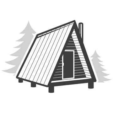 A-frame tiny house, weekend cabin with chimney, vector Stock Illustration