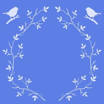 Frame of tree branches with birds Stock Illustration