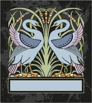 Frame with two swans. Stock Illustration