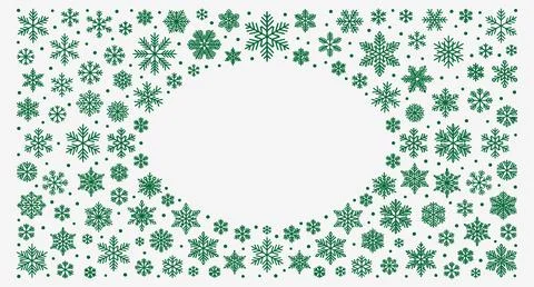 Frame of various green snowflake patterns with holiday background Stock Illustration