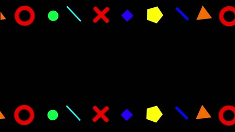 Frame of various moving geometric shapes on a black background. Vidéo 145245326