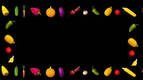 Frame from various vegetables on a black background. Vidéo 145248476