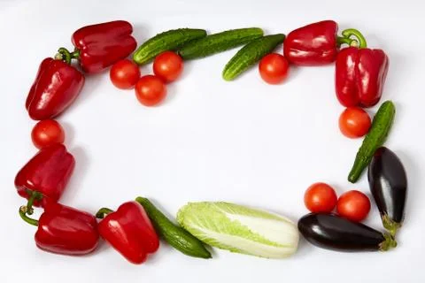 Frame from various vegetables on the white background Stock Photos