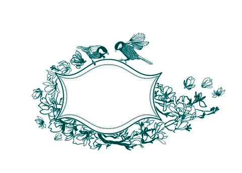 Frame vector background victorian birds birds magnolia Stock Illustration