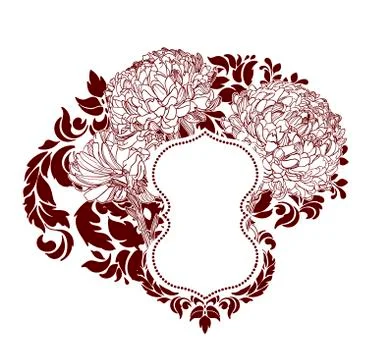 Frame vector background victorian chrysanthemum flower sketcch Stock Illustration