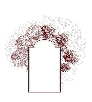 Frame vector background victorian chrysanthemum flower sketch Stock Illustration