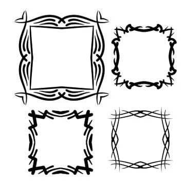 Frame vector set hand drawn icons illustration black and white, decorative bo Stock Illustration