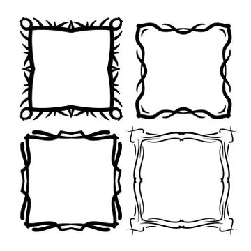 Frame vector set hand drawn icons illustration black and white, decorative bo Stock Illustration