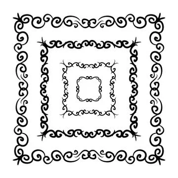 Frame vector set hand drawn icons illustration black and white, decorative bo Stock Illustration