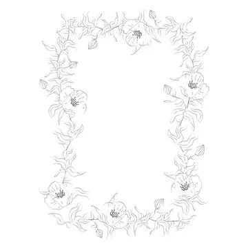 Frame vertical rectangle of leaves with flowers line vector banner Stock Illustration