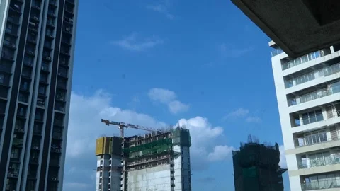 Frame View of Modern Building Under Construction with Blue Sky Stock-Footage 333445694