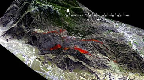 This frame is from a visualization of the rapid advance of the Esperanza F... Stock Photos