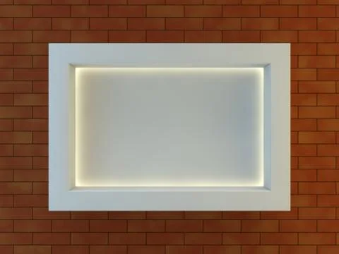 Frame on the wall with light lamps. 3D Stock Illustration