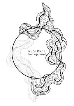 Frame with wave elements. Abstract card with linear curls. Stock Illustration