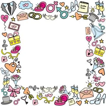 Frame with wedding objects Stock Illustration