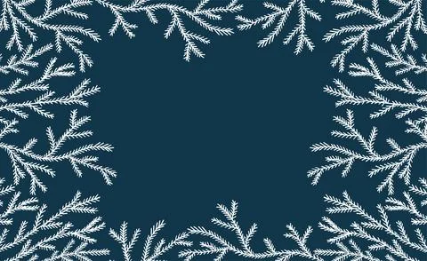 Frame, white branches if spruce tree in hand drawn style 스톡 일러스트