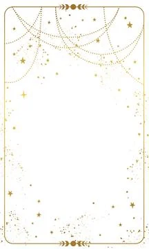 Frame with white magic background, gold stars and space decor with copy space Stock Illustration