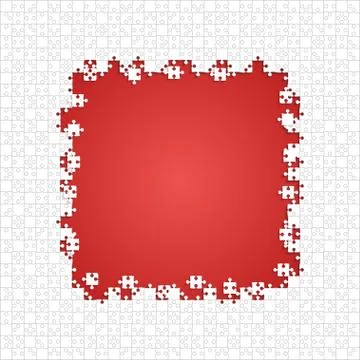 Frame White Puzzles Pieces Red - Vector Jigsaw Stock Illustration