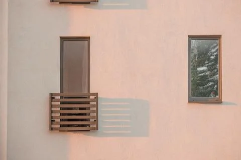 Frame work pattern exterior wall vintage Greek style window shutters and de.. Stock Photos