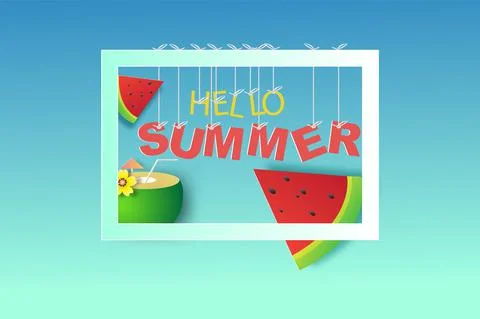Frame for your text with Hello Summer time season on blue background. 스톡 일러스트