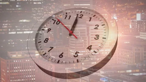 Frame1 causing red second hand moving clockwise on semi-transparent clock over Stock Footage 330741224
