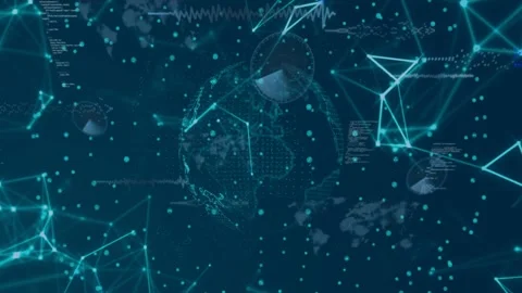 Frame1 showing dotted globe rotating as HUD elements appearing and radar Stock Footage 329533699