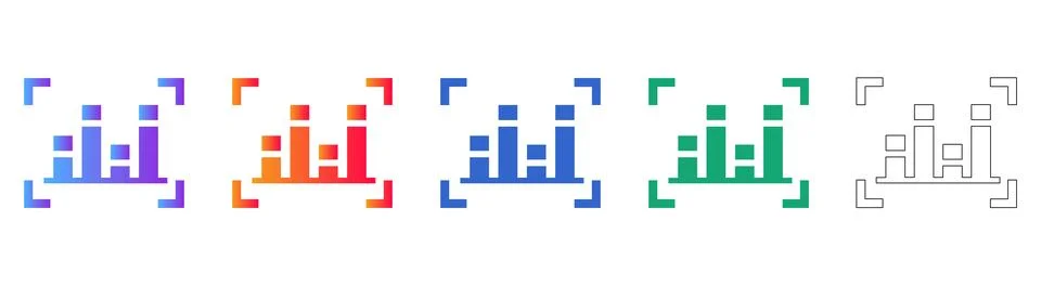 Framed Bar Graph Icons Set Stock Illustration