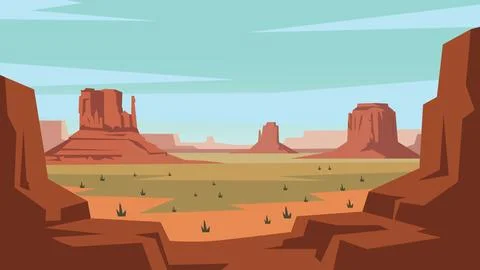 Framed Canyon Desert Flat Design Illustration Landscape Stock Illustration