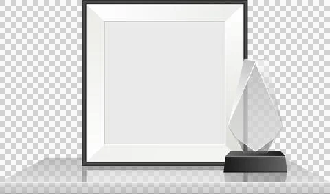 Framed certificate with crystal trophy, elegantly displayed on a minimalist.. Stock Illustration