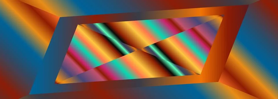 Framed diagonal chromatic ribbon window, geometric gradient abstract background Illustrazione stock