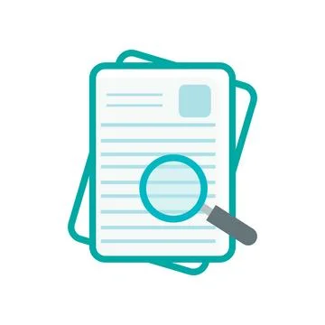 Framed Documents with Blue Magnifying Glass for Examination and Review Stock Illustration