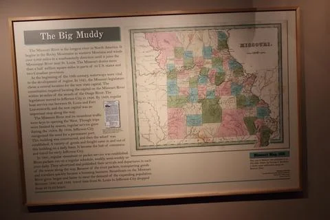 Framed Educational Map of the Missouri River Basin and Big Muddy Watershed Foto stock