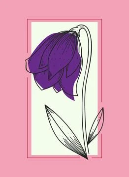 Framed flower, simple linear flower Stock Illustration