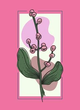 Framed flower, simple linear flower Stock Illustration